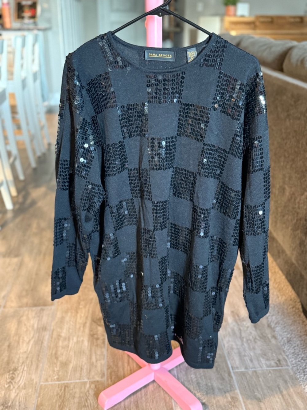 Dana Buchman Black Sequin Checker Sweater Size L